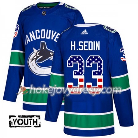 Dětské Hokejový Dres Vancouver Canucks Henrik Sedin 33 2017-2018 USA Flag Fashion Modrá Adidas Authentic